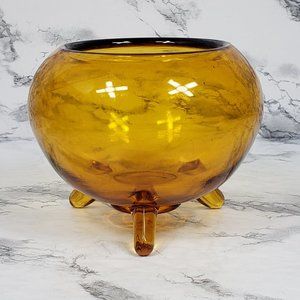 Viking Amber Glass Flower Frog Holder Vintage